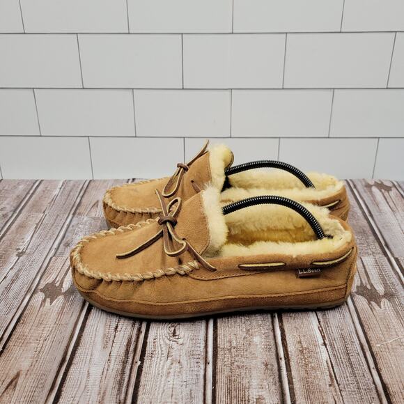 L.L.Bean Wicked Good Moccasin Slippers Chestnut Shearling Men\'s Size 11 main image 6